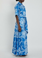 Borgo DE Nor Posie Printed Belted Cotton Maxi Shirt Dress Blue