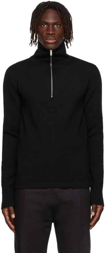 Photo: Jil Sander Black Wool Half-Zip Sweater