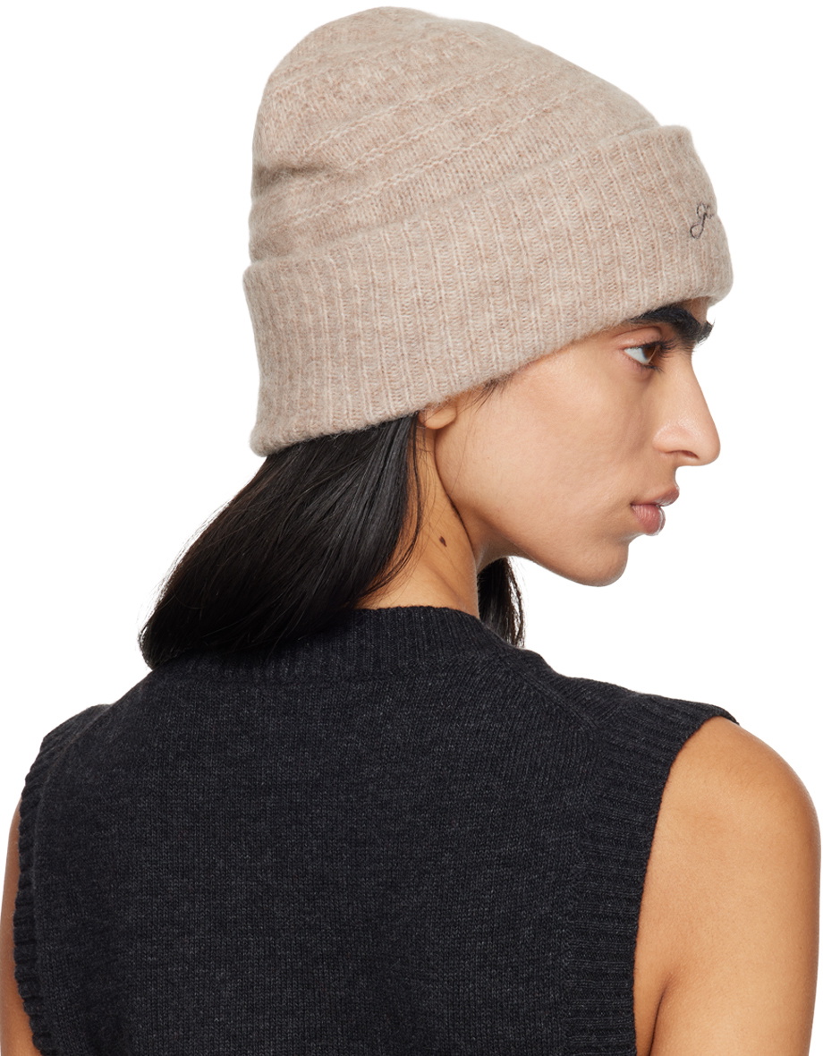 GANNI Taupe Soft Wool Beanie GANNI