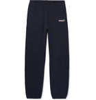 Balenciaga - Tapered Logo-Print Fleece-Back Cotton-Blend Jersey Sweatpants - Men - Navy