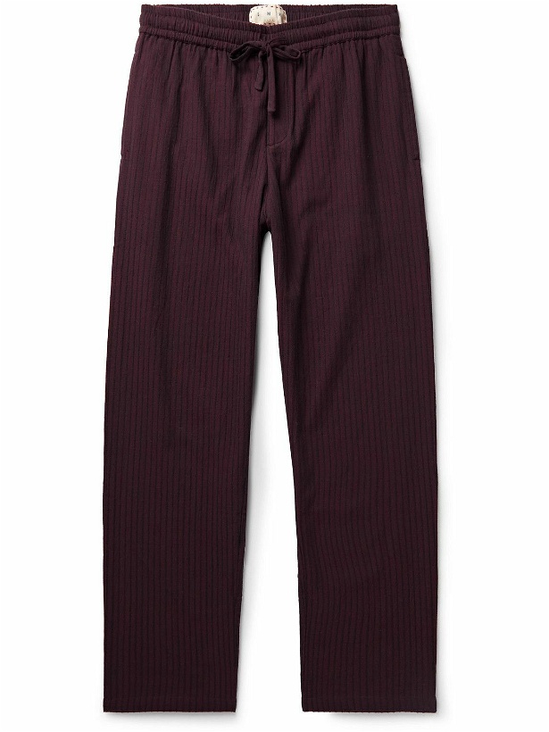 Photo: SMR DAYS - Malibu Straight-Leg Embroidered Cotton Drawstring Trousers - Purple