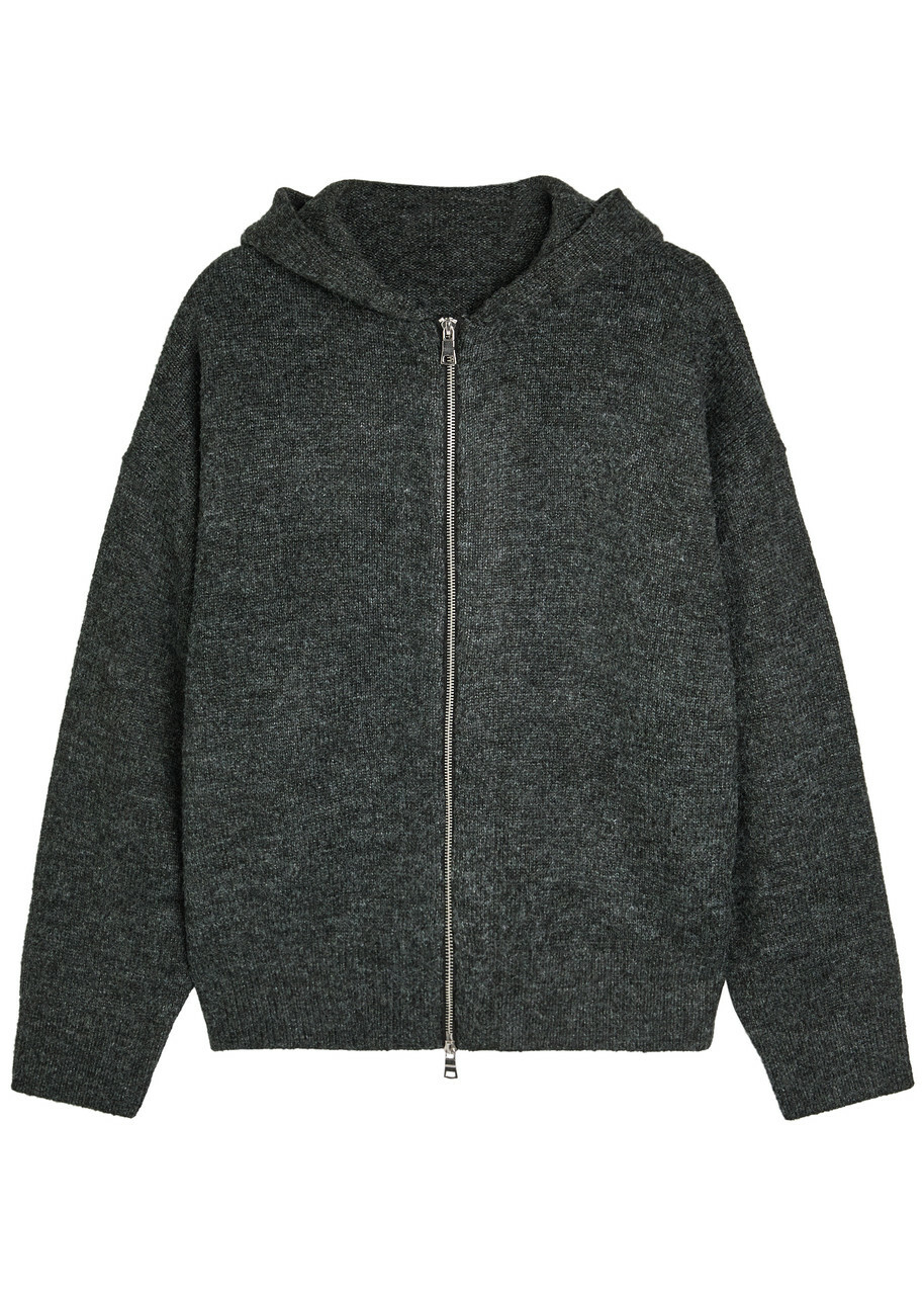 Mki Miyuki Zoku Logo-embroidered Hooded Brushed Knit Jumper Charcoal