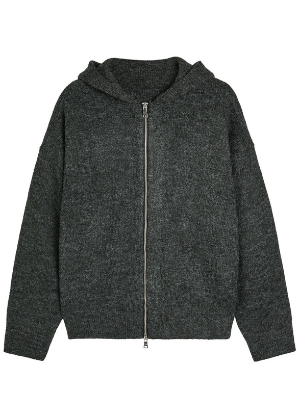 Photo: Mki Miyuki Zoku Logo-embroidered Hooded Brushed Knit Jumper Charcoal