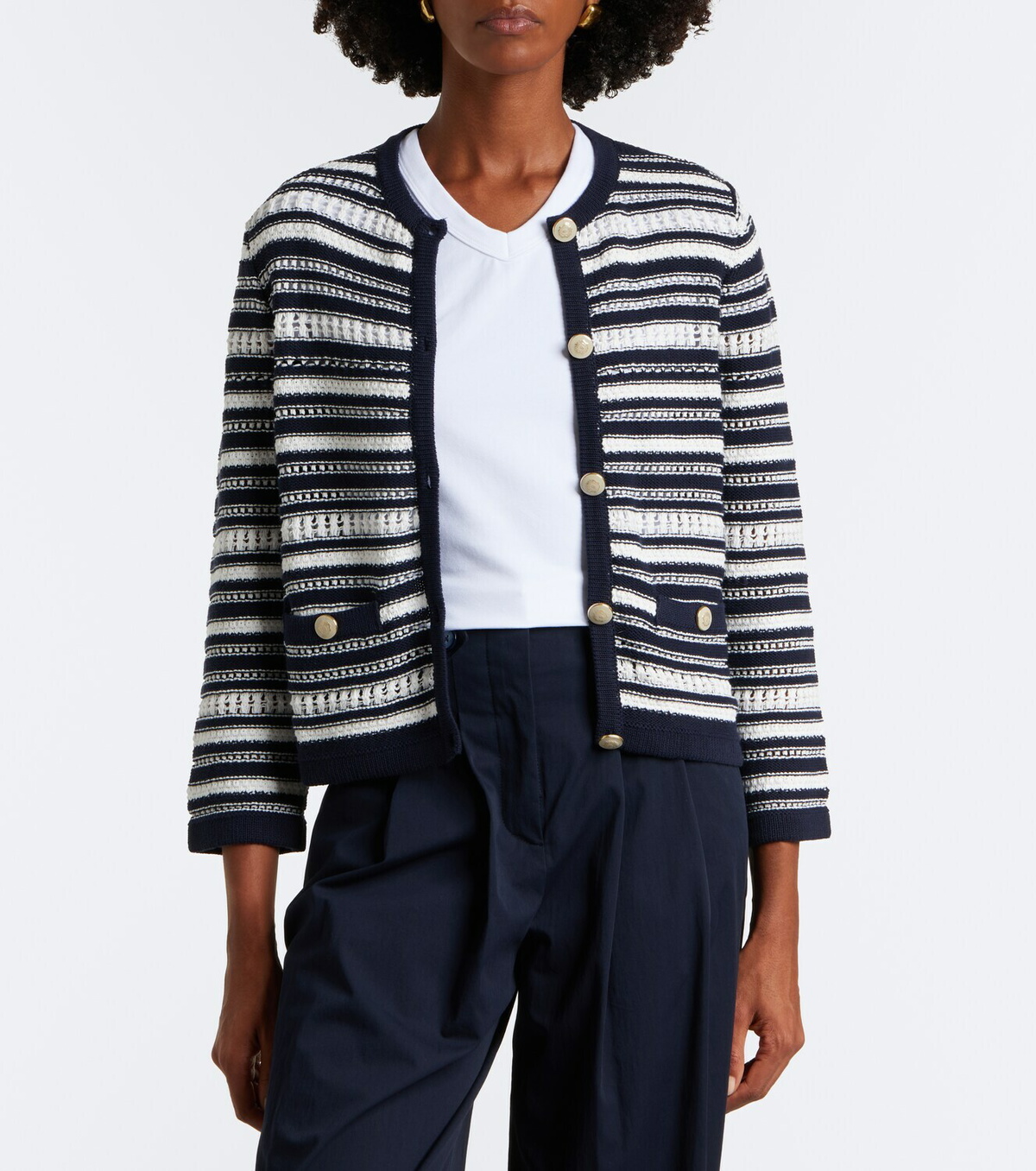 Veronica Beard Bellingham striped cotton cardigan