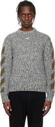 Off-White Gray & Khaki Diagonal Arrow Mouliné Knit Crewneck Sweater