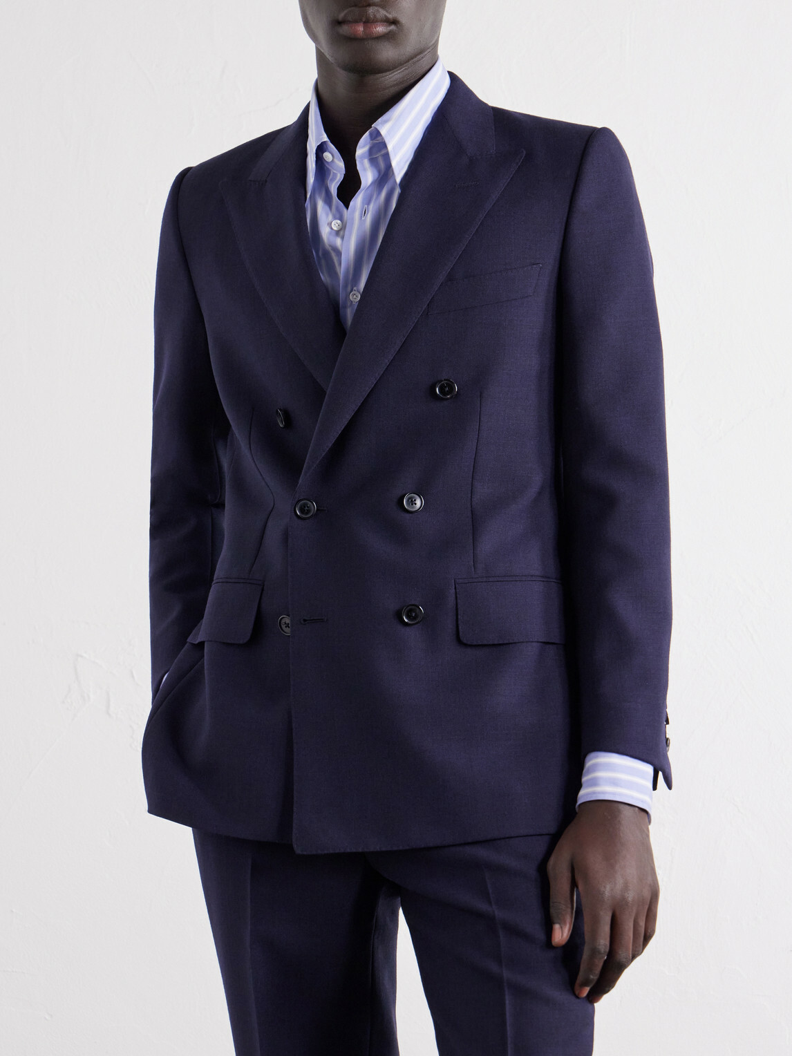 Husbands - Double-Breasted Wool-Fresco Suit - Blue