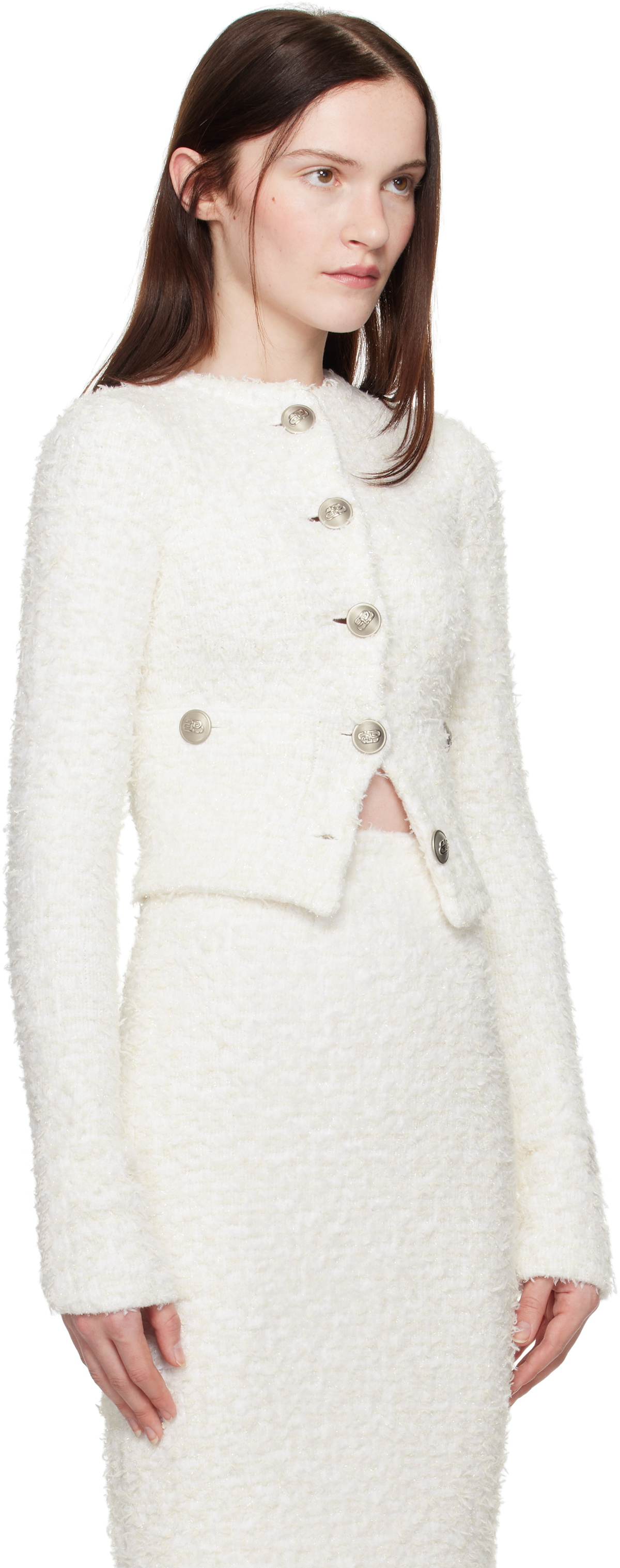 Balenciaga Off-White Cropped Cardigan