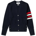 Thom Browne Diagonal Stitch Four Bar Stripe Merino Cardigan