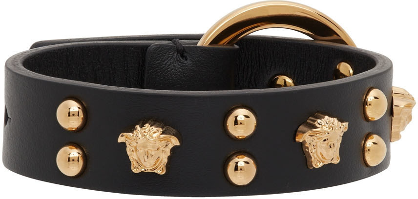 Leather Collar With Medusa Studs - Small Versace