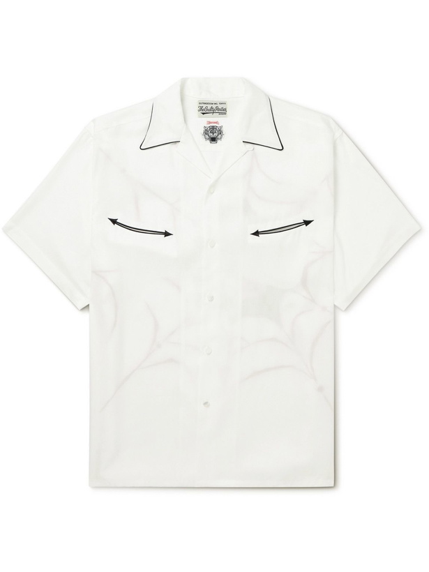 Photo: Wacko Maria - WOLF'S HEAD Camp-Collar Embroidered Lyocell Shirt - White
