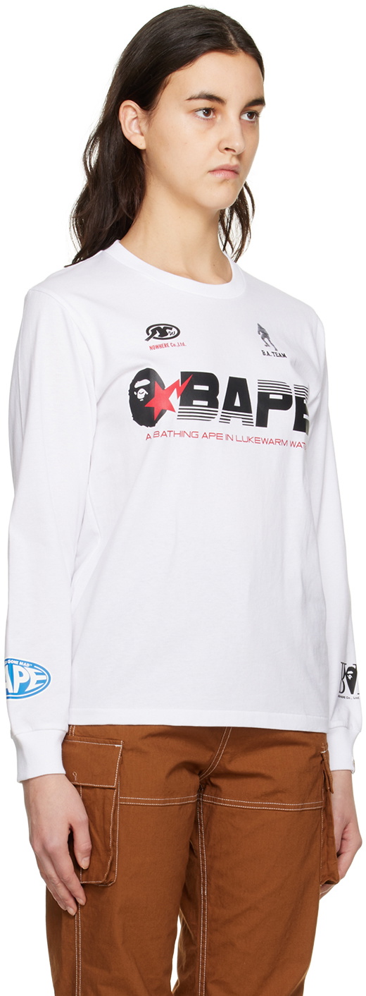 BAPE White Racing Long Sleeve T-Shirt A Bathing Ape