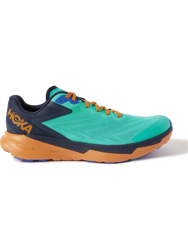 Photo: Hoka One One - Zinal Rubber-Trimmed Mesh Running Sneakers - Blue