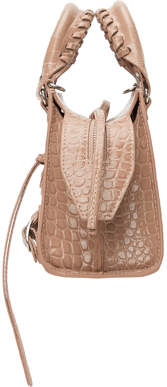 BALENCIAGA Neo Classic City Mini Croc Top Handle Shoulder Bag Brown