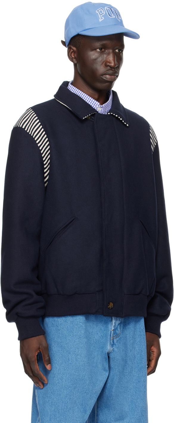 ジャケット・アウター POP TRADING COMPANY STRIPED JACKET Pop Trading Company Navy Stripe Bomber Jacket Pop Trading