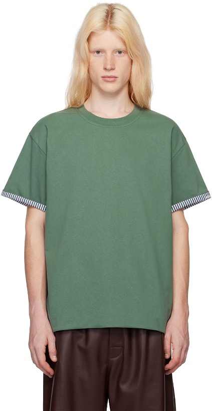 Photo: Bottega Veneta Green Double-Layer T-Shirt