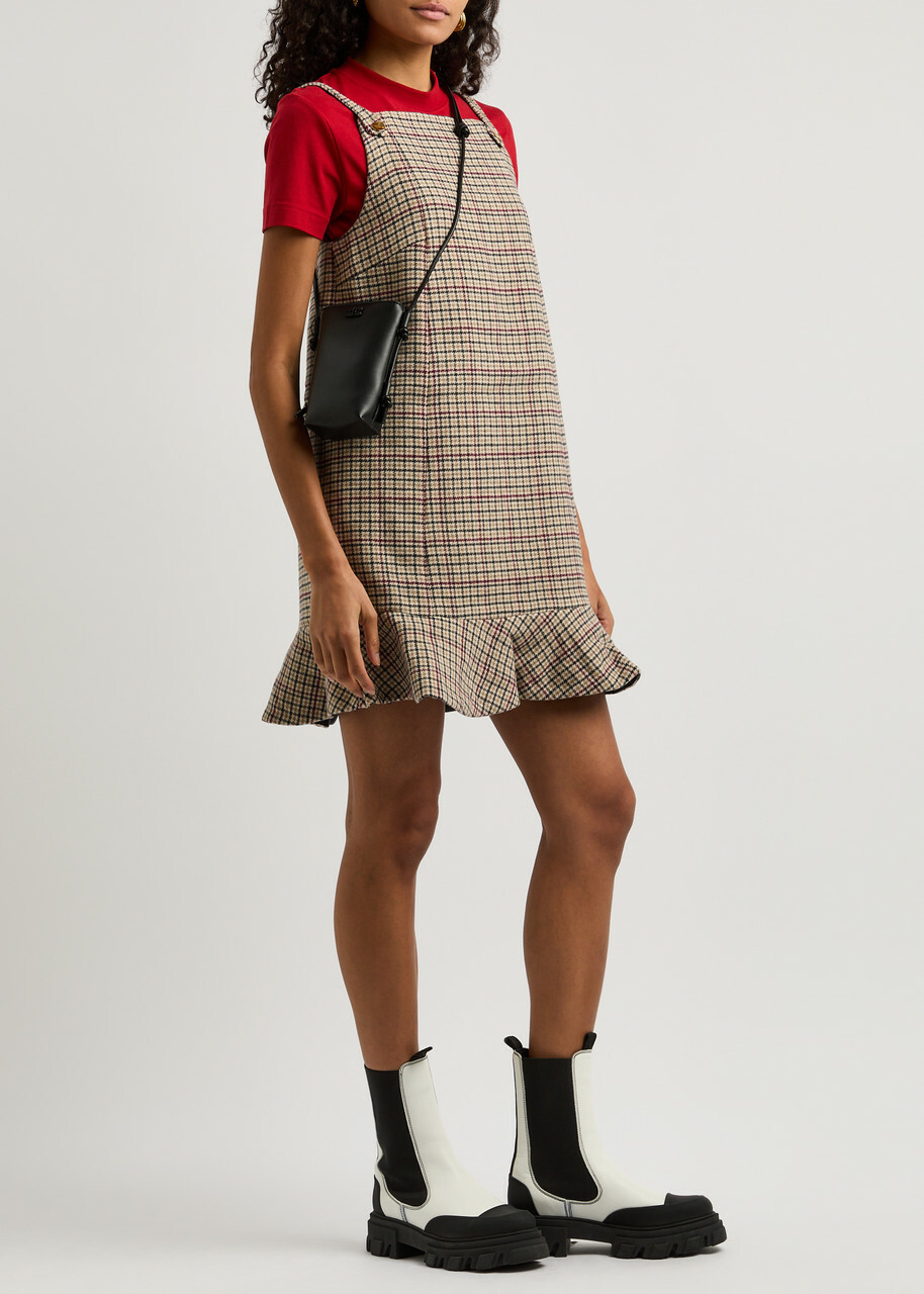 Ganni Checked Wool-blend Mini Dress Multicoloured GANNI