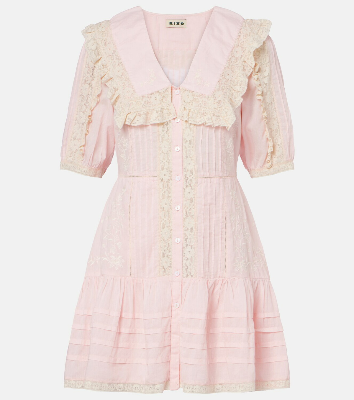 Rixo Dove embroidered cotton voile minidress