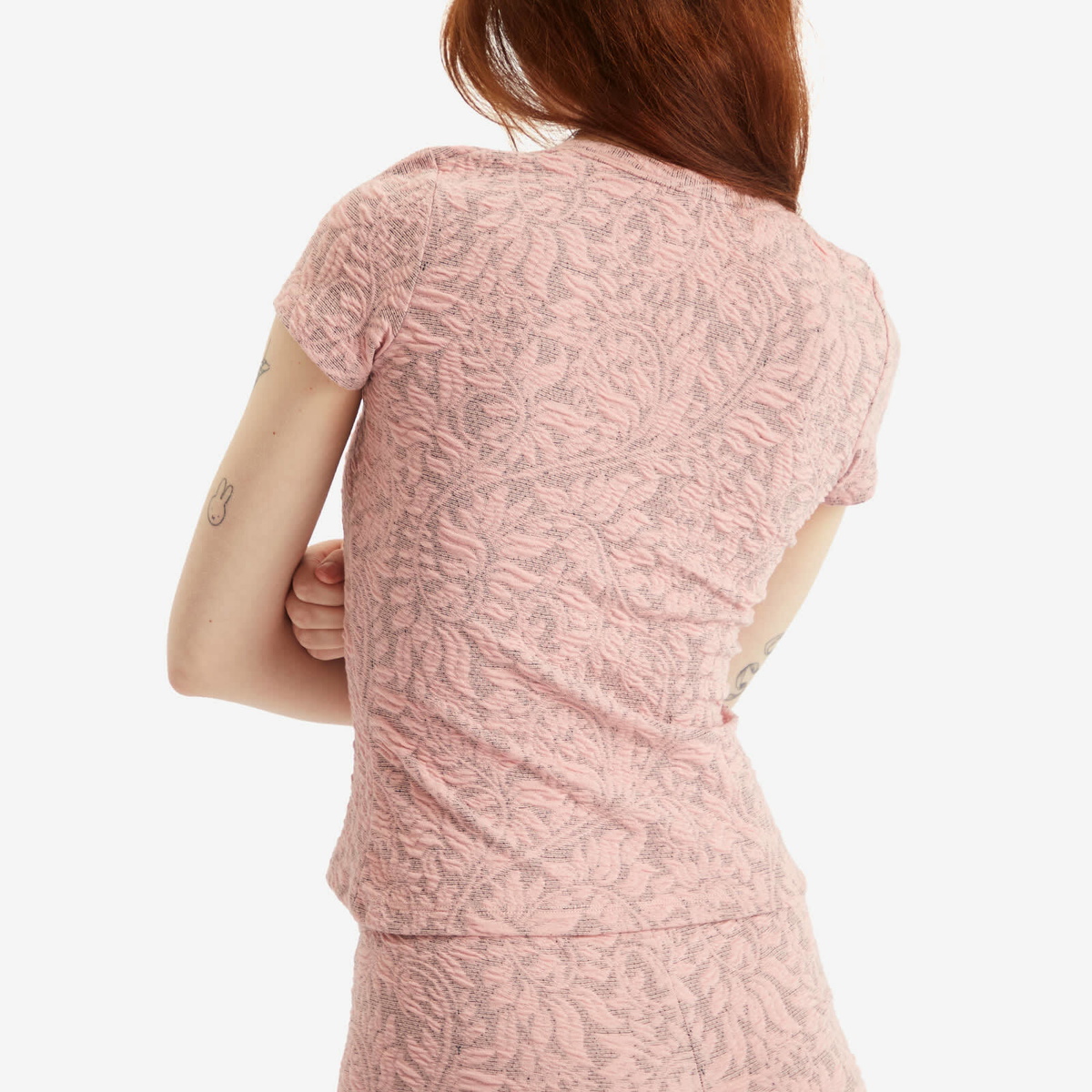Fruity Booty Women's Posy Jaquard Short Sleeve Top in Pink/Grey
