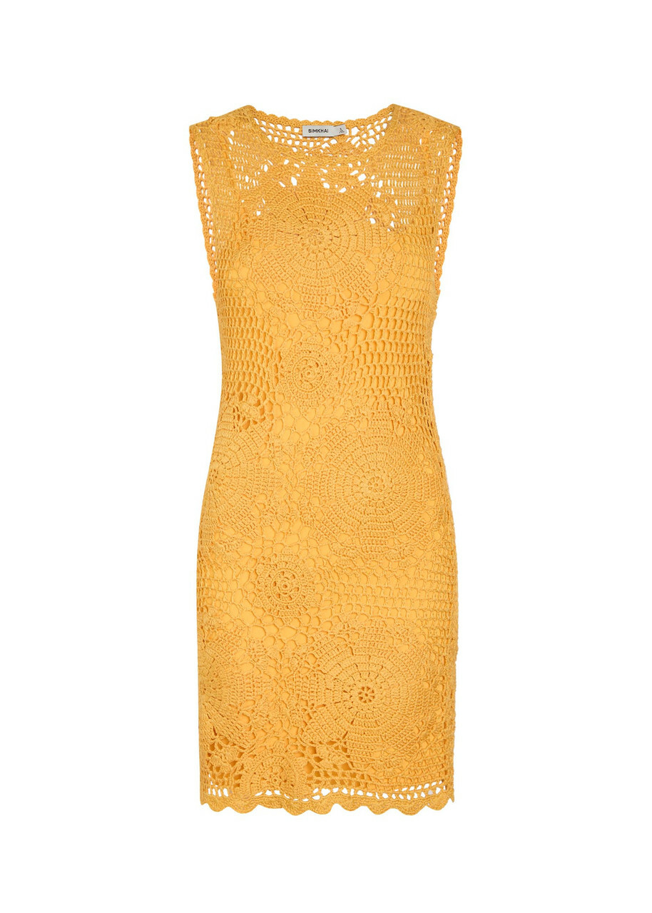 Simkhai Fynch Crochet Cotton Mini Dress Yellow
