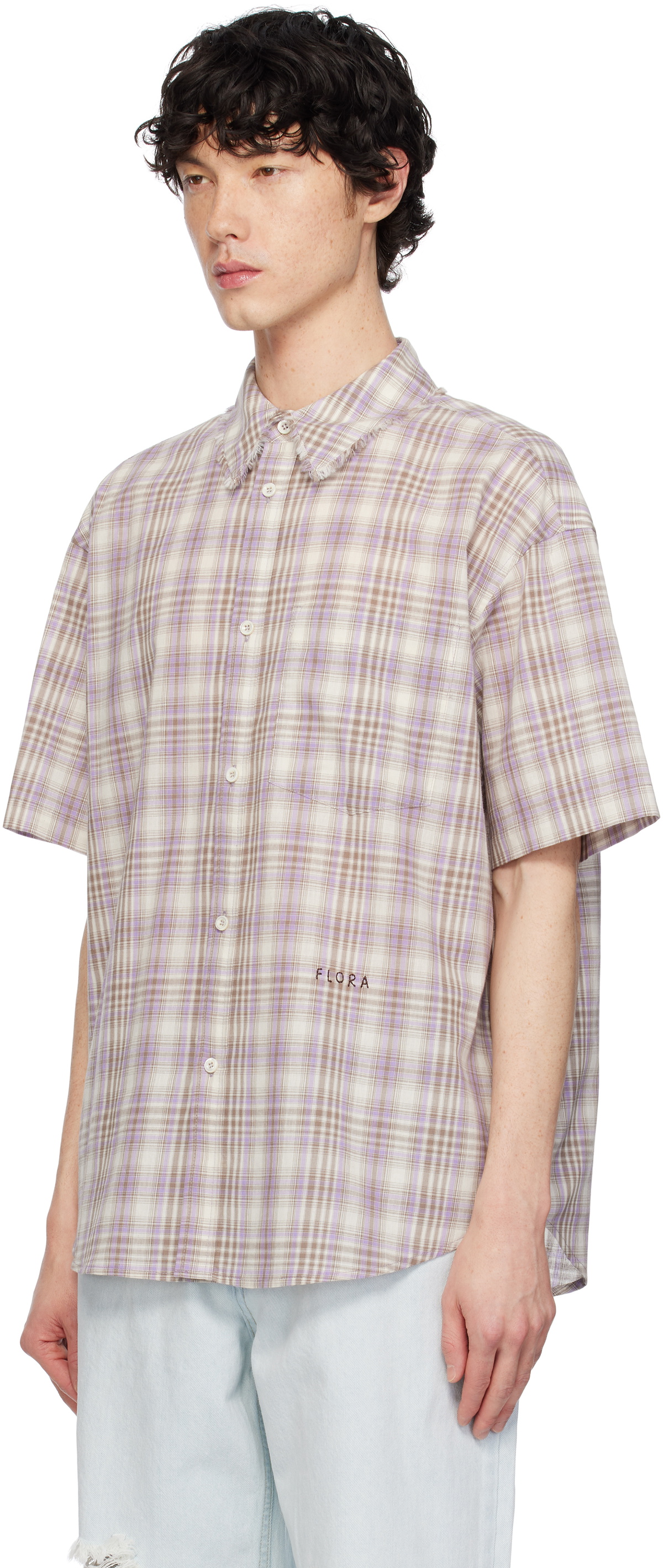 AFTER PRAY Off-White & Purple Madras Check Half Shirt