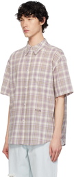 AFTER PRAY Off-White & Purple Madras Check Half Shirt
