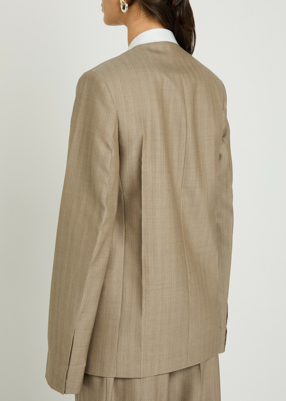 Victoria Beckham Folded-collar Double-breasted Wool Jacket Grey