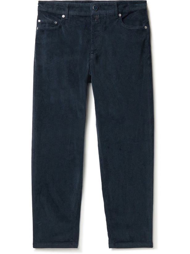 Photo: Kiton - Slim-Fit Cropped Cotton-Blend Corduroy Trousers - Blue