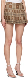 Marine Serre Brown Moon Checks Jacquard Pleated Miniskirt
