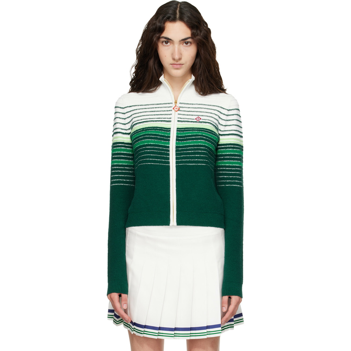 Casablanca White & Green Boucle Stripe Zip‑Up Track Jacket