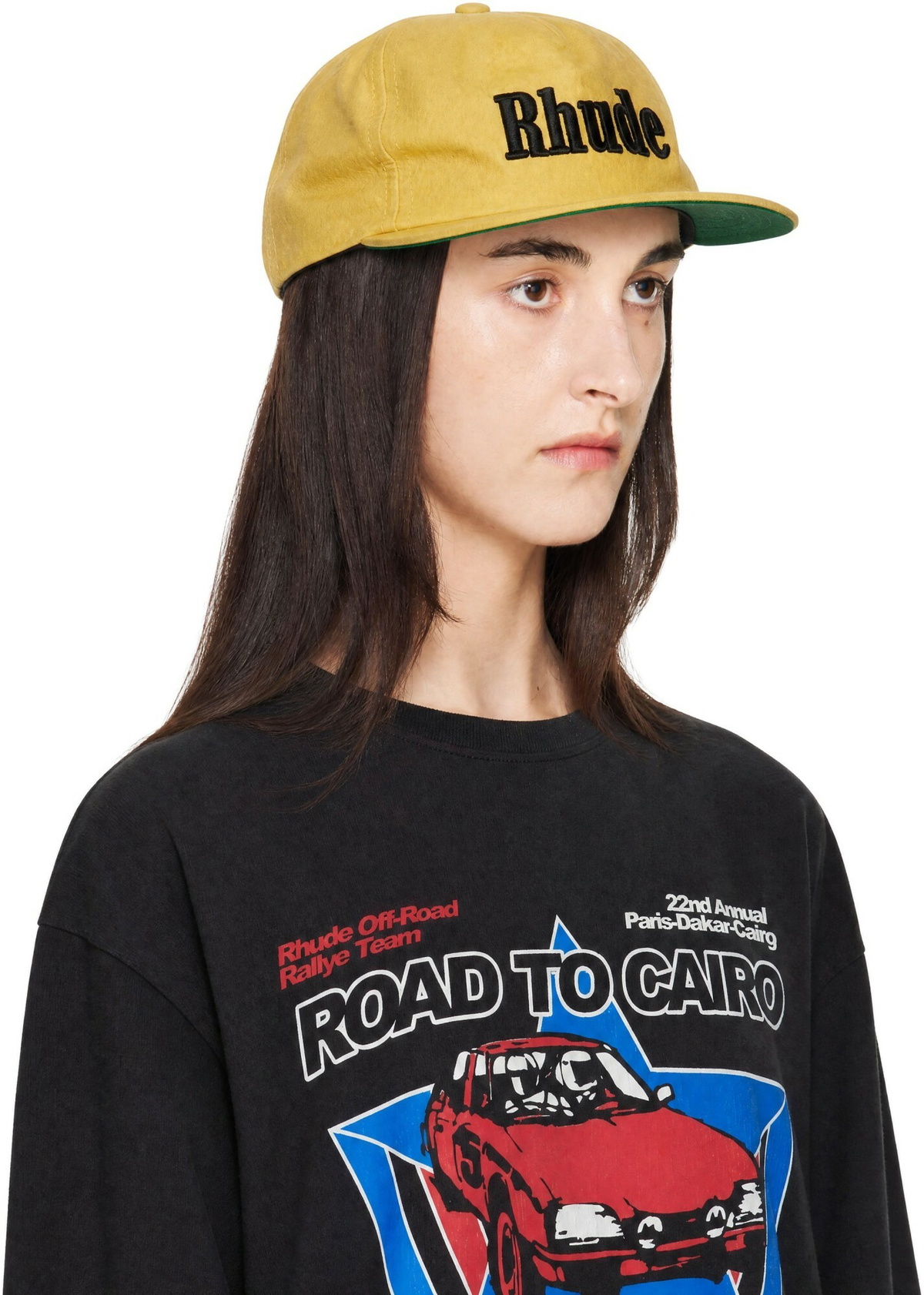 Rhude Yellow 'Rhude' Logo Leather Cap