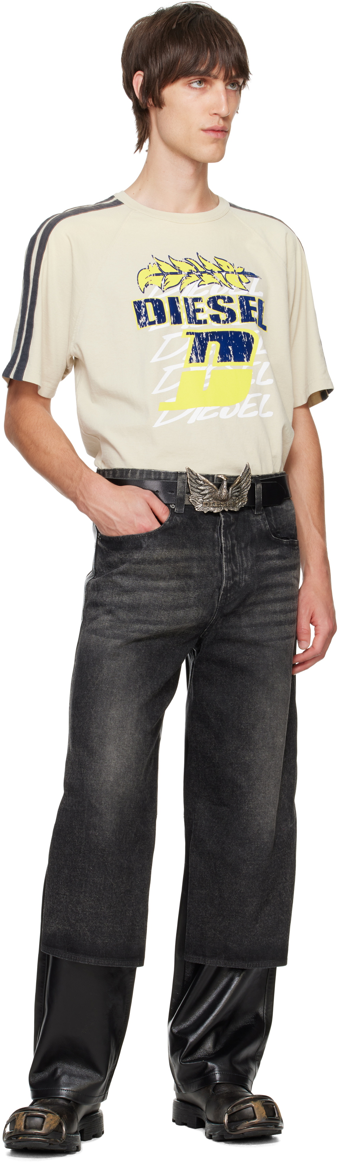 【DIESEL】T-Roxt-Stripe Black T-Roxt-Stripe T-shirt by Diesel on Sale