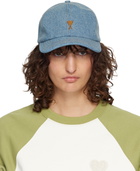 AMI Paris Blue Denim Ami de Coeur Embroidery Cap
