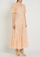 Needle & Thread Sequin Bouquet Embellished Cape-effect Tulle Gown Pink