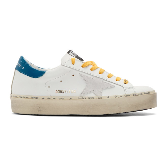 Photo: Golden Goose White and Blue Hi Star Sneakers