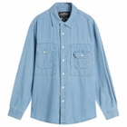 FrizmWORKS Men's Bleach Denim Utility Shirt in Mid Blue