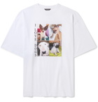 BALENCIAGA - Oversized Distressed Printed Cotton-Jersey T-Shirt - White