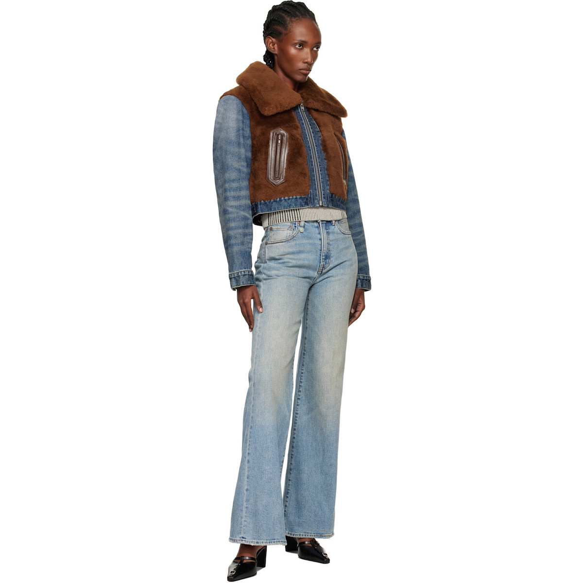 R13 Brown & Blue 'Denim Fur' Jacket