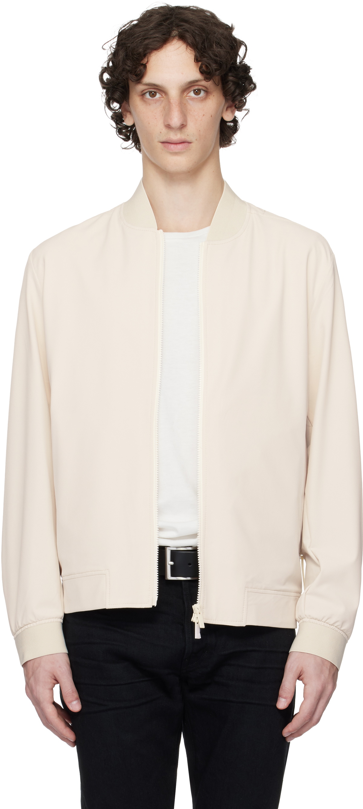 BOSS Off-White Water-Repellent Performance-Stretch Bomber Jacket