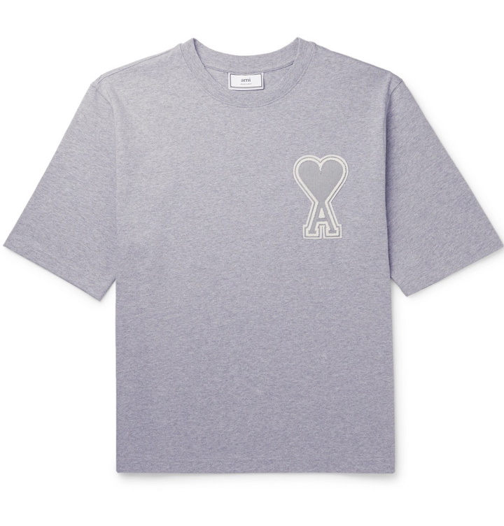 Photo: AMI - Logo-Appliquéd Cotton-Jersey T-Shirt - Gray