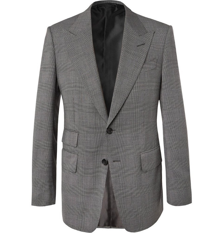 Photo: TOM FORD - Black Shelton Slim-Fit Prince of Wales Checked Stretch-Wool Suit Jacket - Men - Gray