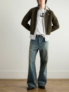 CELINE - Logo-Embroirdered Ribbed Wool Zip-Up Cardigan - Green