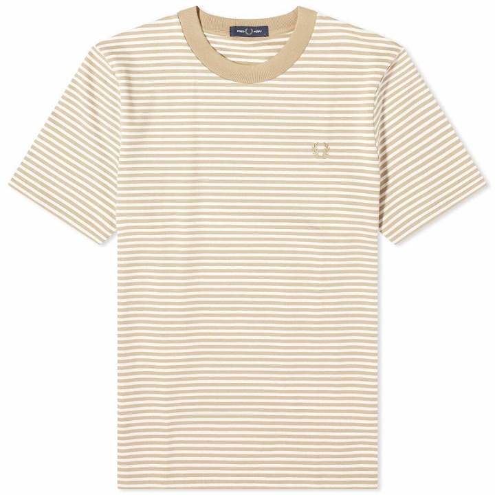 Photo: Fred Perry Men's Fine Stripe Heavyweight T-Shirt in White/Stone