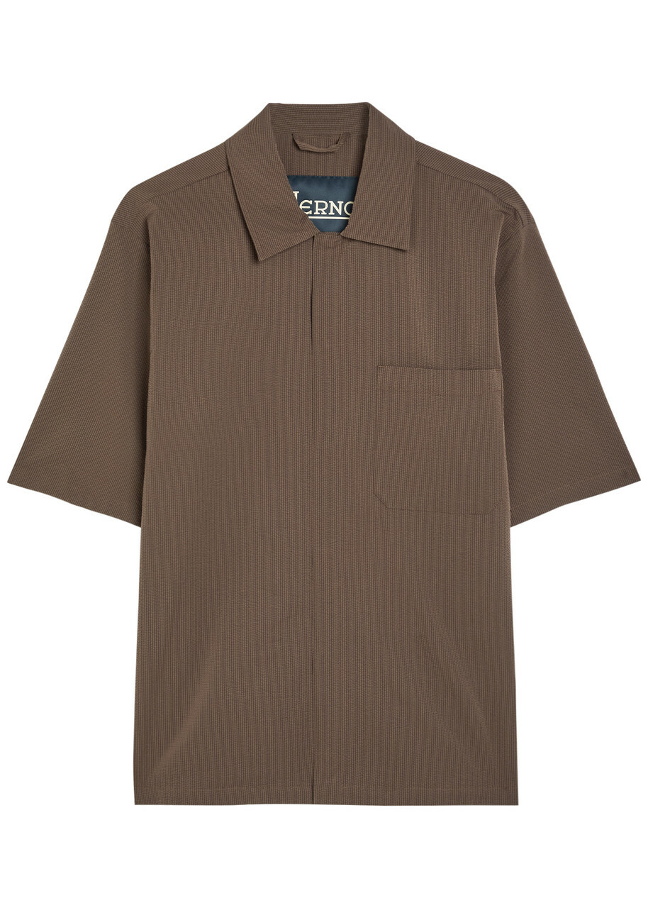 Herno Striped Seersucker Shirt Dark Brown
