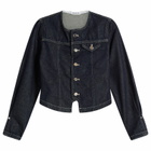 Peachy Den Women's Goldie Collarless Denim Jacket in Indigo Rinse