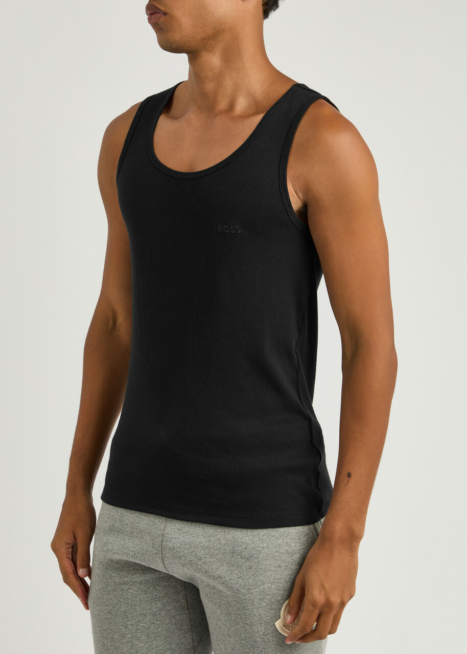 Boss Logo-embroidered Cotton Tank set of Three Black