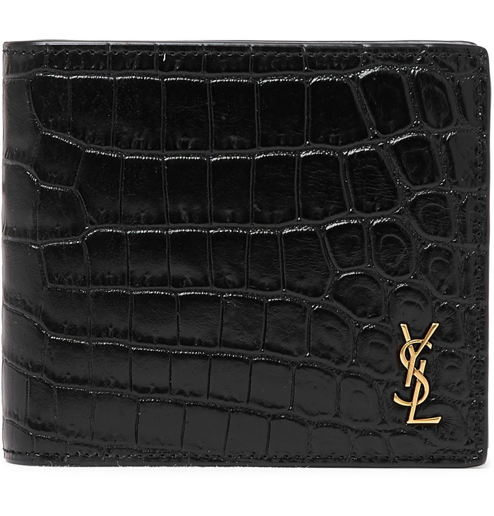 Photo: SAINT LAURENT - Logo-Appliquéd Croc-Effect Patent-Leather Billfold Wallet - Black