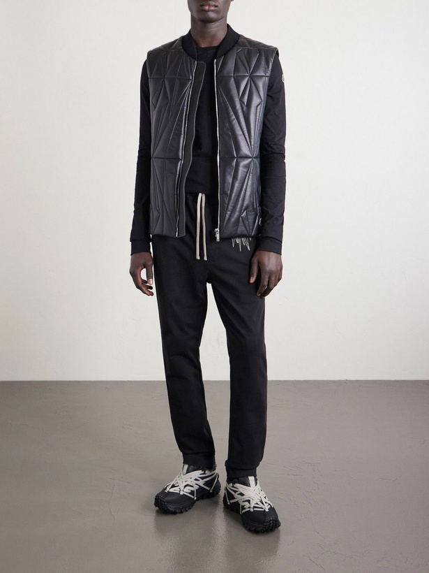 Photo: Rick Owens - Moncler Straight-Leg Logo-Appliquéd Embroidered Cotton-Jersey Sweatpants - Black