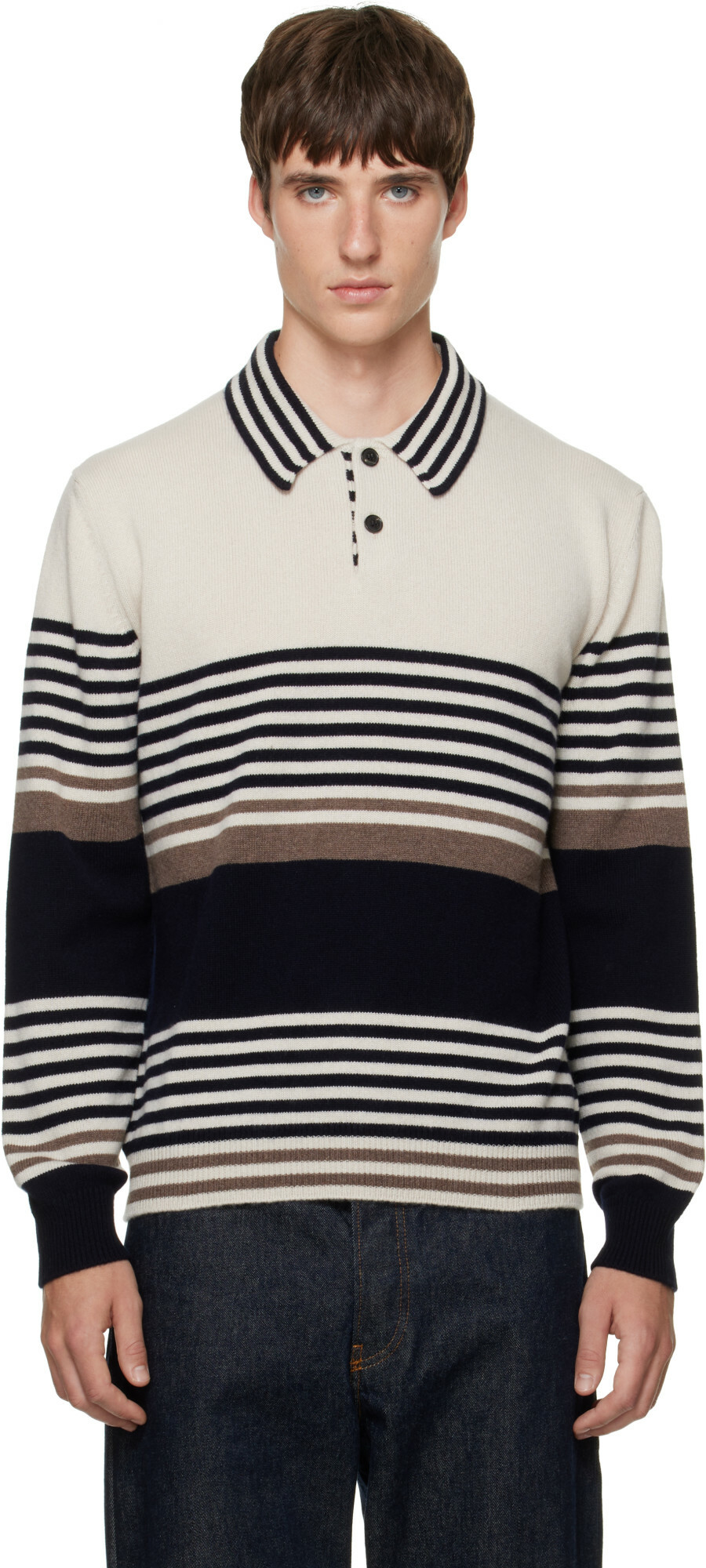 Paul Smith Off-White Stripe Wool Polo Sweater
