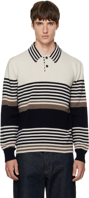 Photo: Paul Smith Off-White Stripe Wool Polo Sweater