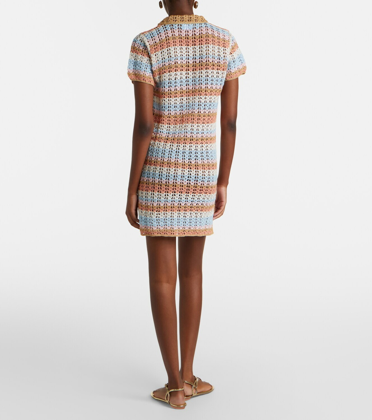 Anna Kosturova Crochet striped cotton polo dress